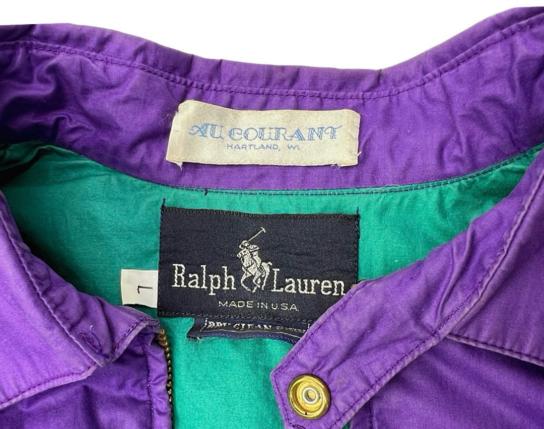 70’s Ralph Lauren Polo Logo Purple Teal Bomber Jacket Size Large
