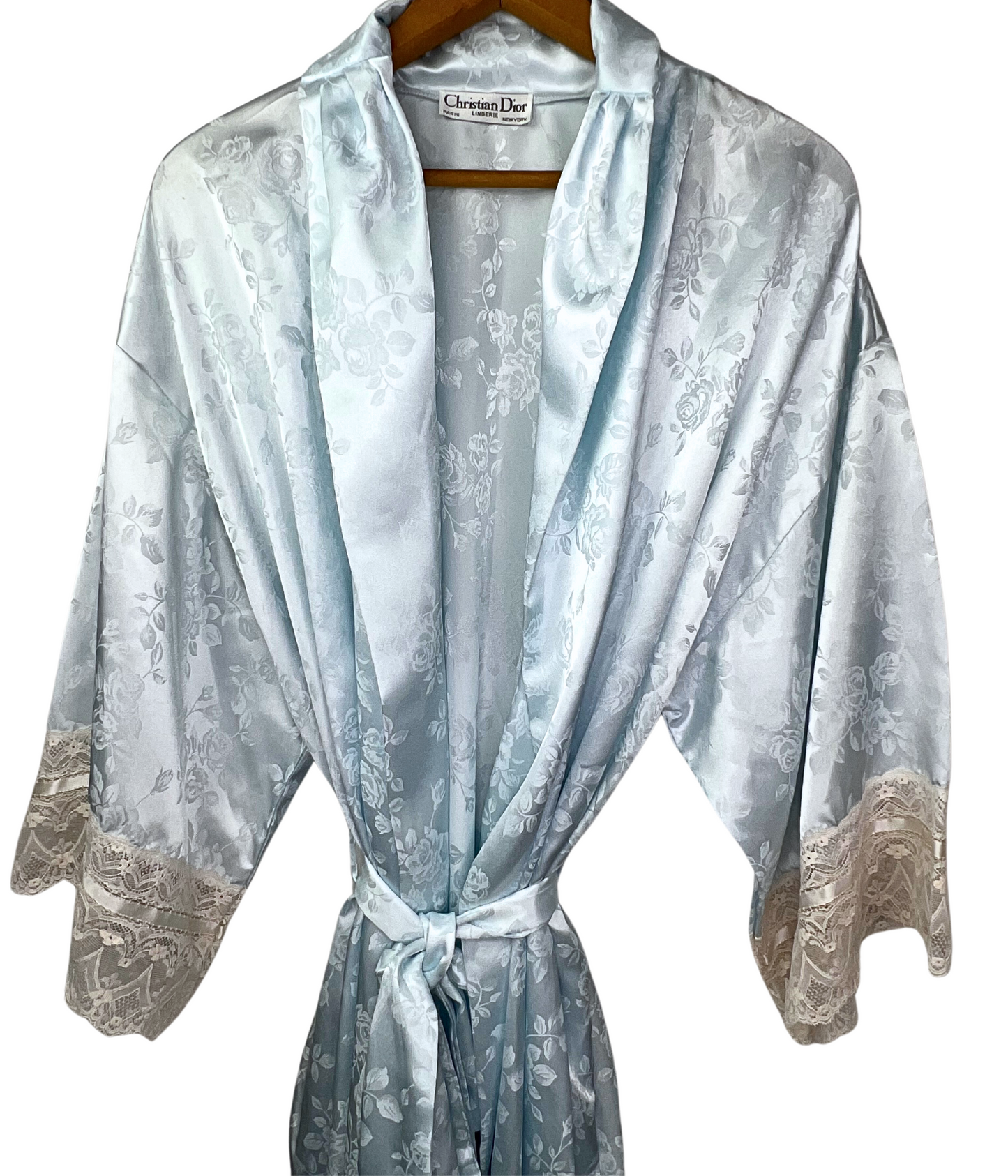 60’s Christian Dior Blue Rose Lace Designer Silk Bathrobe