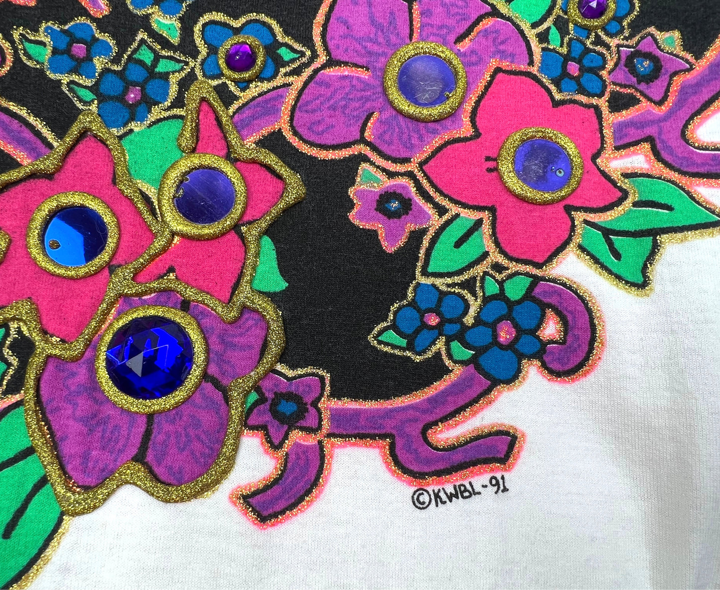 1991 2 pc Neon Floral Gemmed Out Oversized Tshirt + Leggings Set Size M