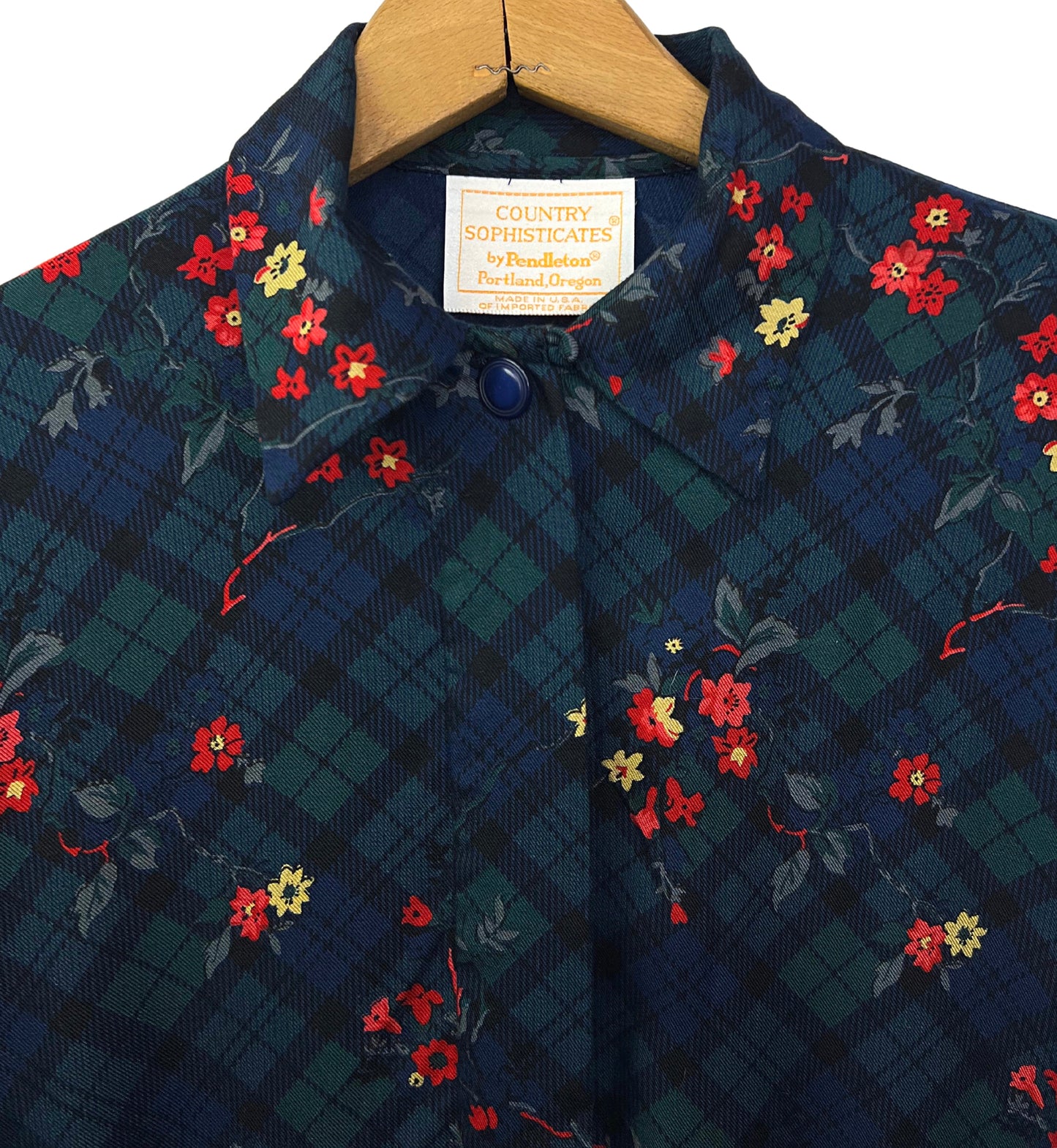 80’s Pendleton Floral Plaid Button Down Blouse Size 6 (Medium)