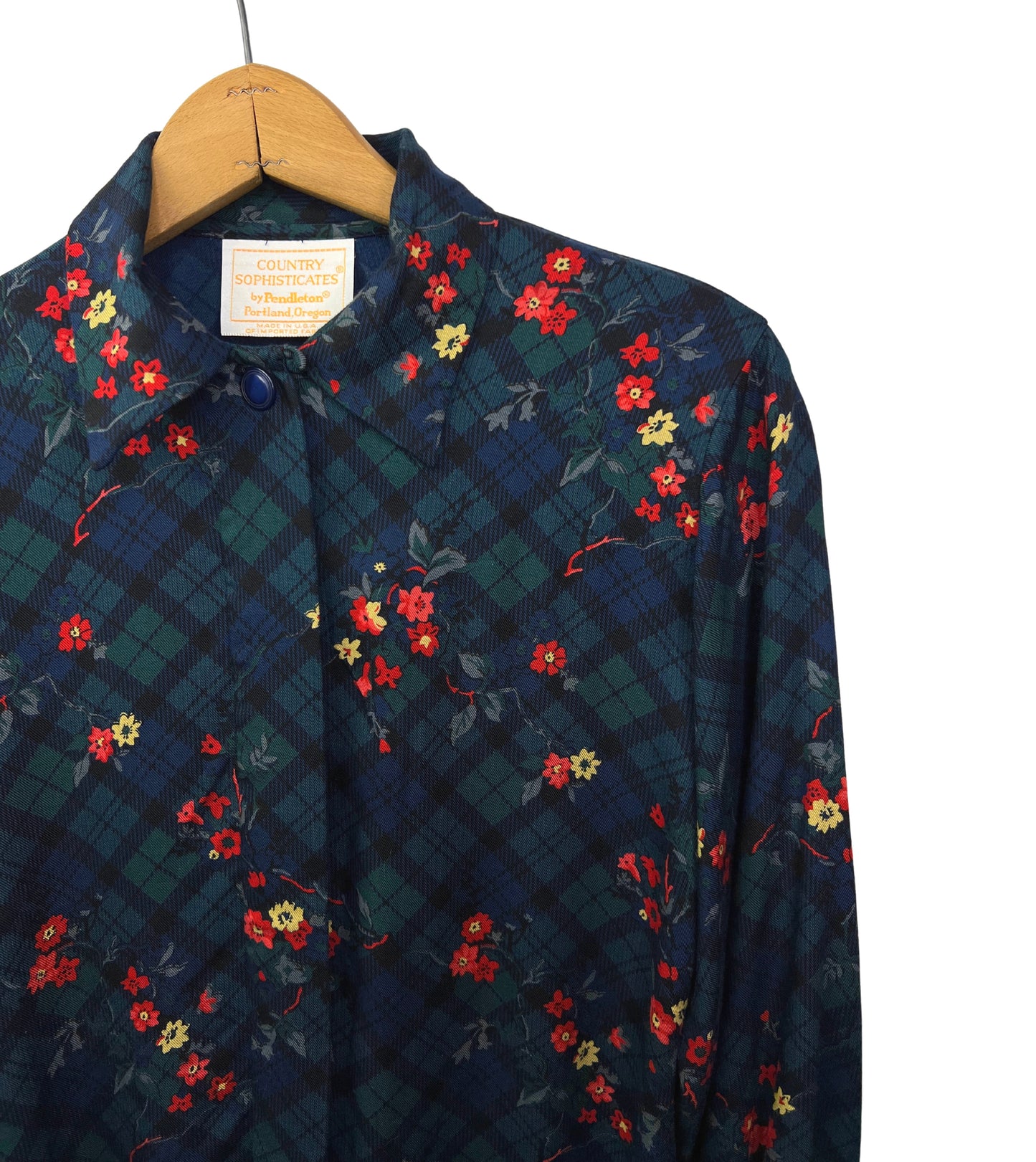 80’s Pendleton Floral Plaid Button Down Blouse Size 6 (Medium)