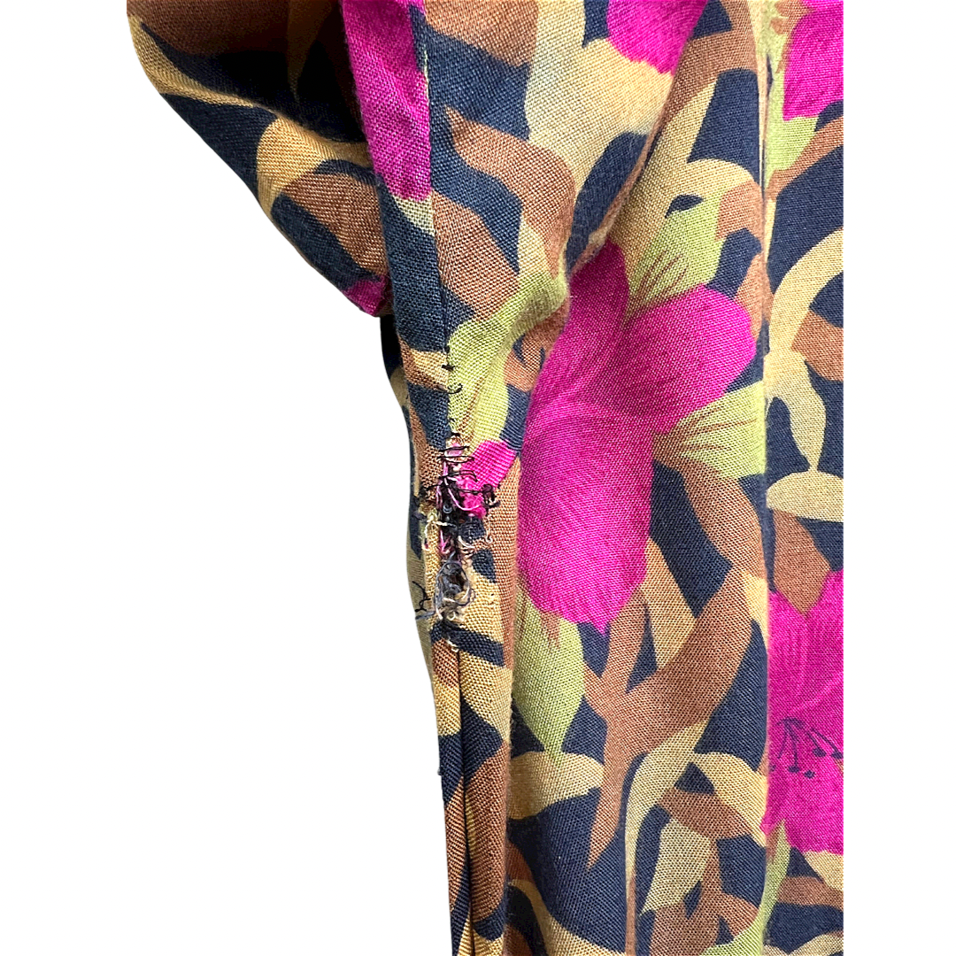 80’s Botanical Safari Print Elastic Waist Romper Jumper Dress with Pockets Sz Medium