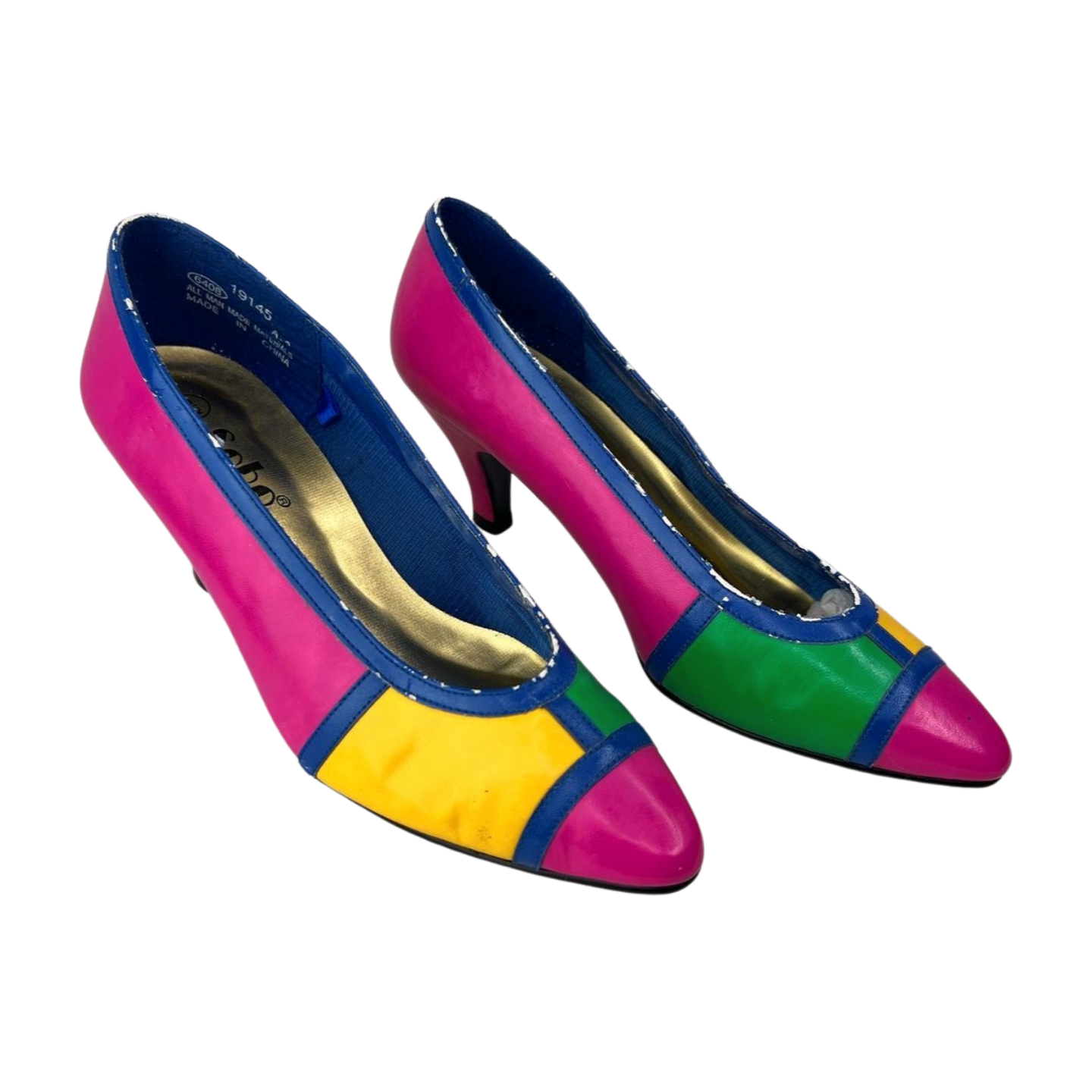 80s Pink Mod Colorblock Heels Wms Size 5