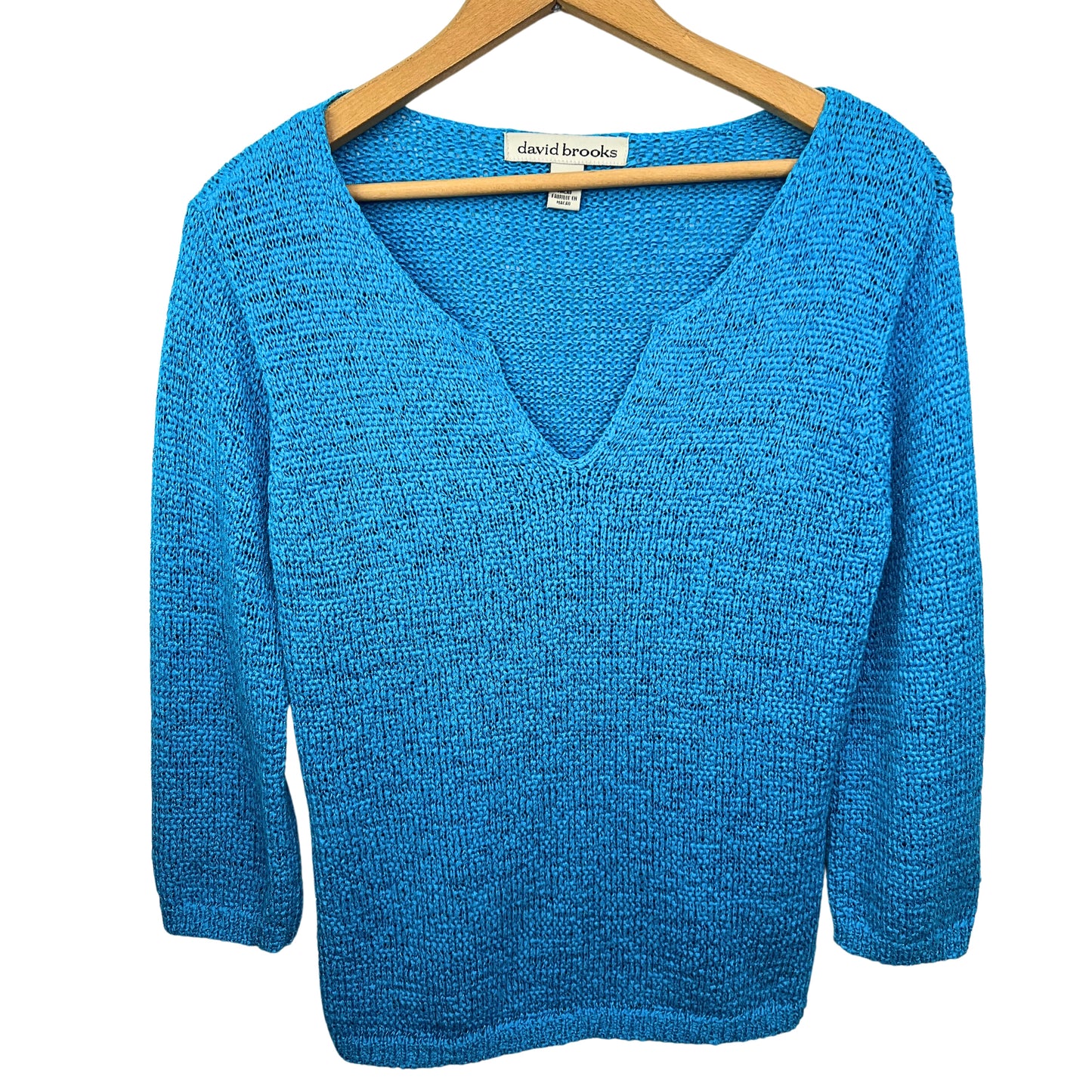 90’s Cerulean Blue Split Neck 3/4 Sleeve Knit Size Small