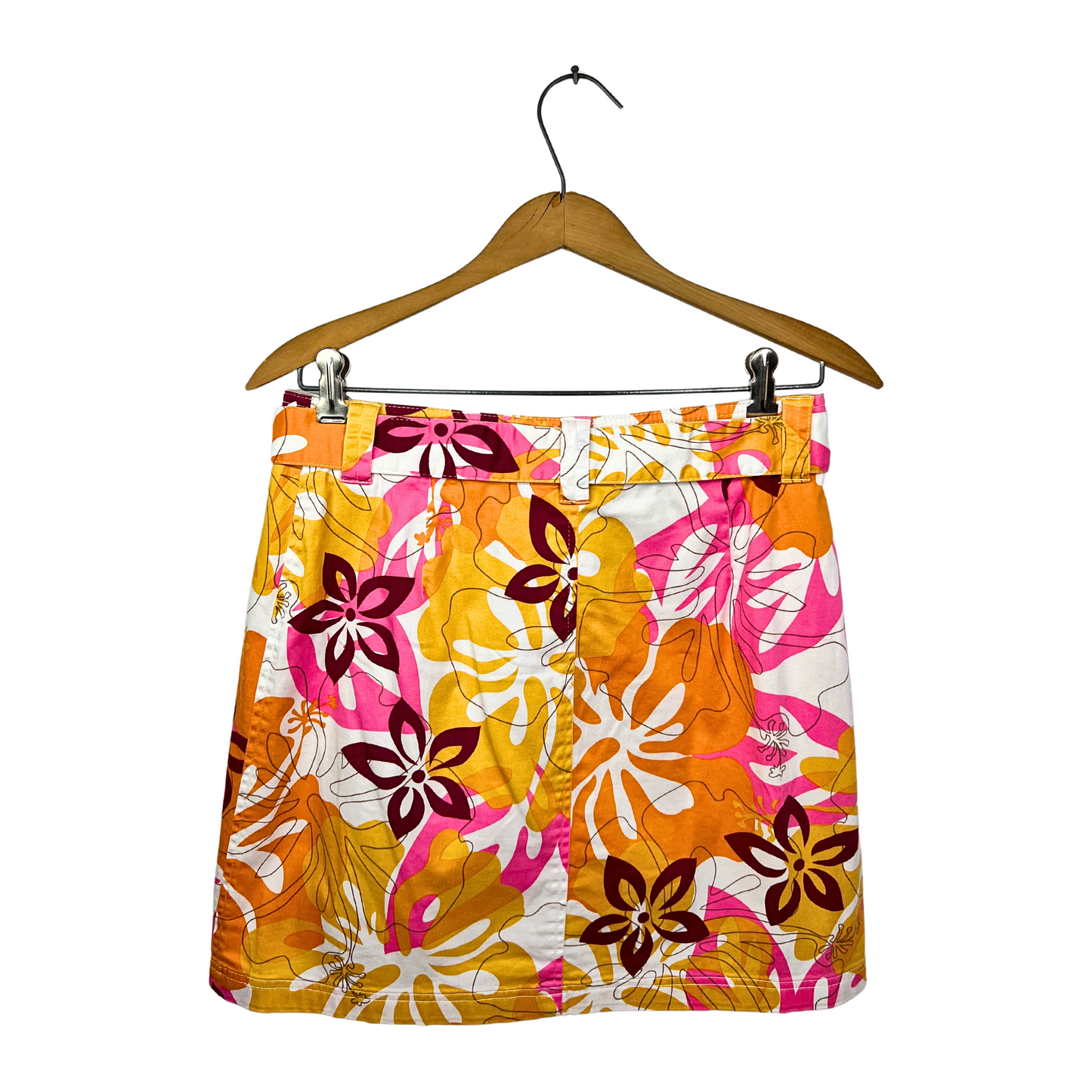 00s Y2K Hawaiian Floral Belted Mini Skirt Size 6