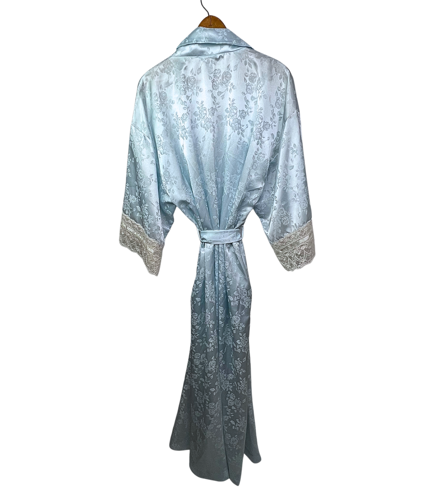 60’s Christian Dior Blue Rose Lace Designer Silk Bathrobe