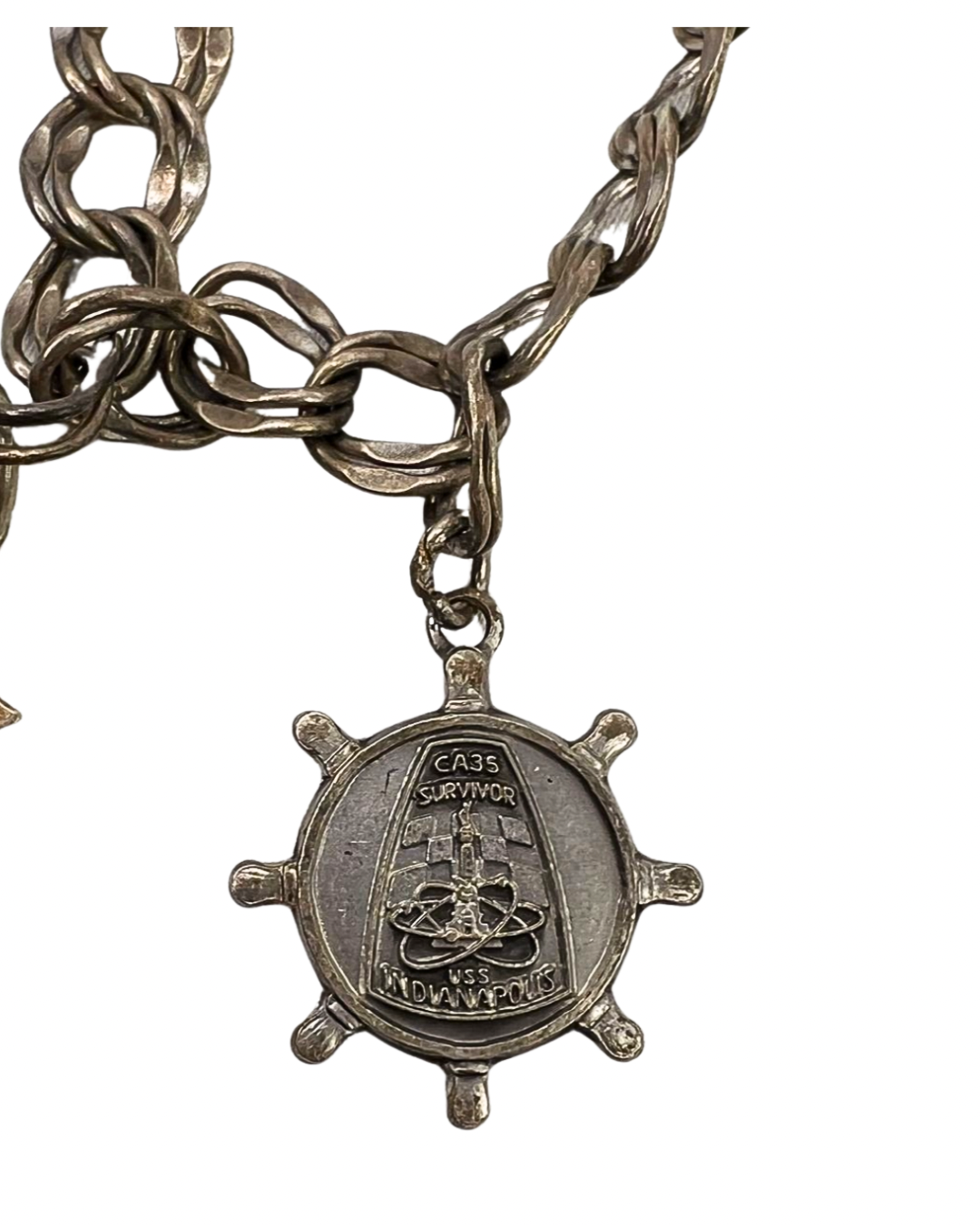 50’s Pewter Charm Braclet Rusty Cameo USS Indianapolis Survior