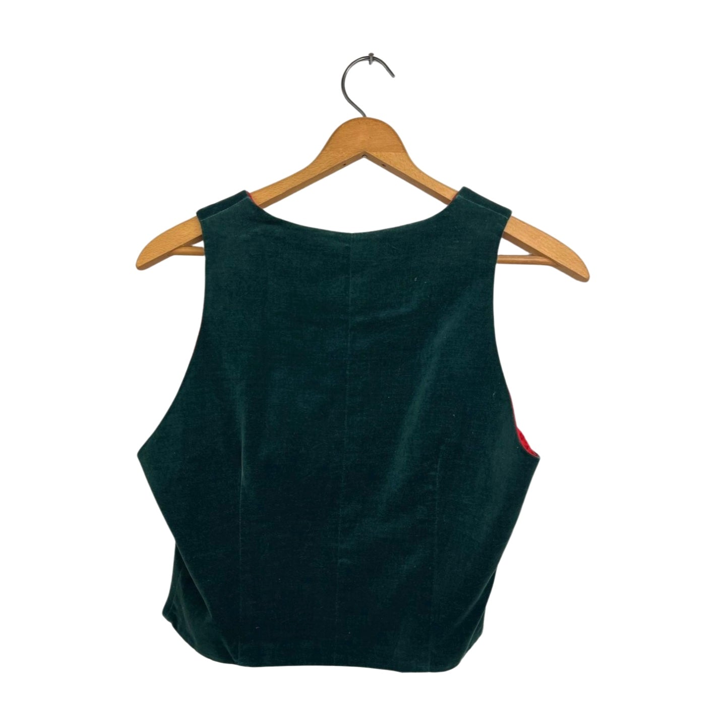 Vintage Green Velvet Red Satin Lined Holiday Vest