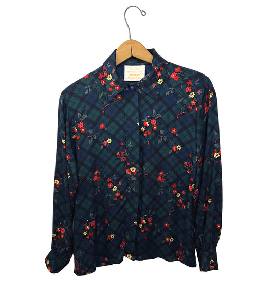 80’s Pendleton Floral Plaid Button Down Blouse Size 6 (Medium)