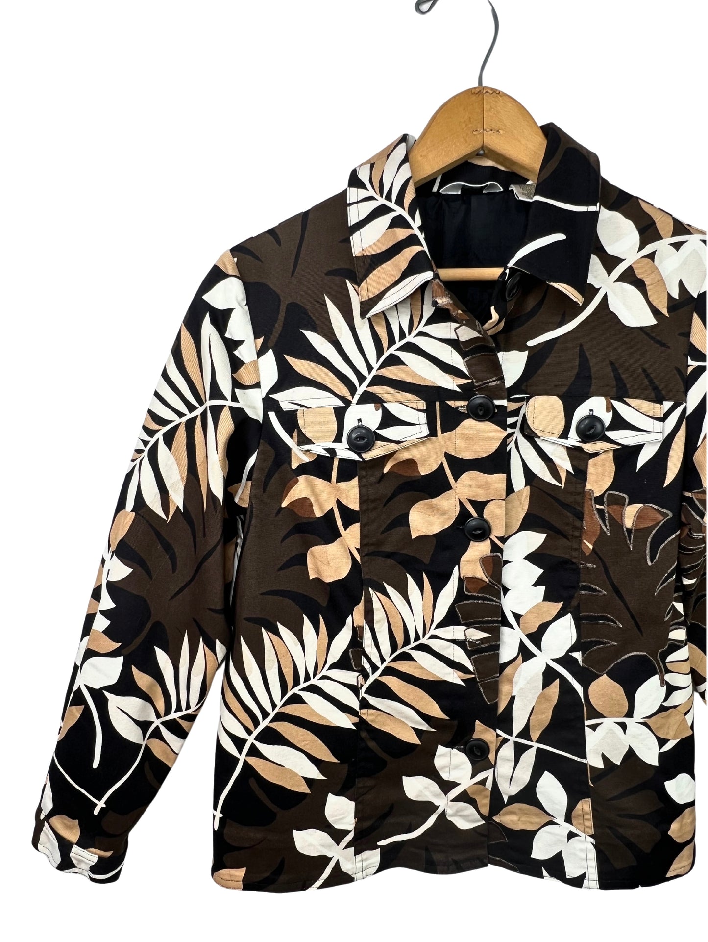 00’s Laura Ashley Botantical Tropical Print Crop Jacket Size Petite Small