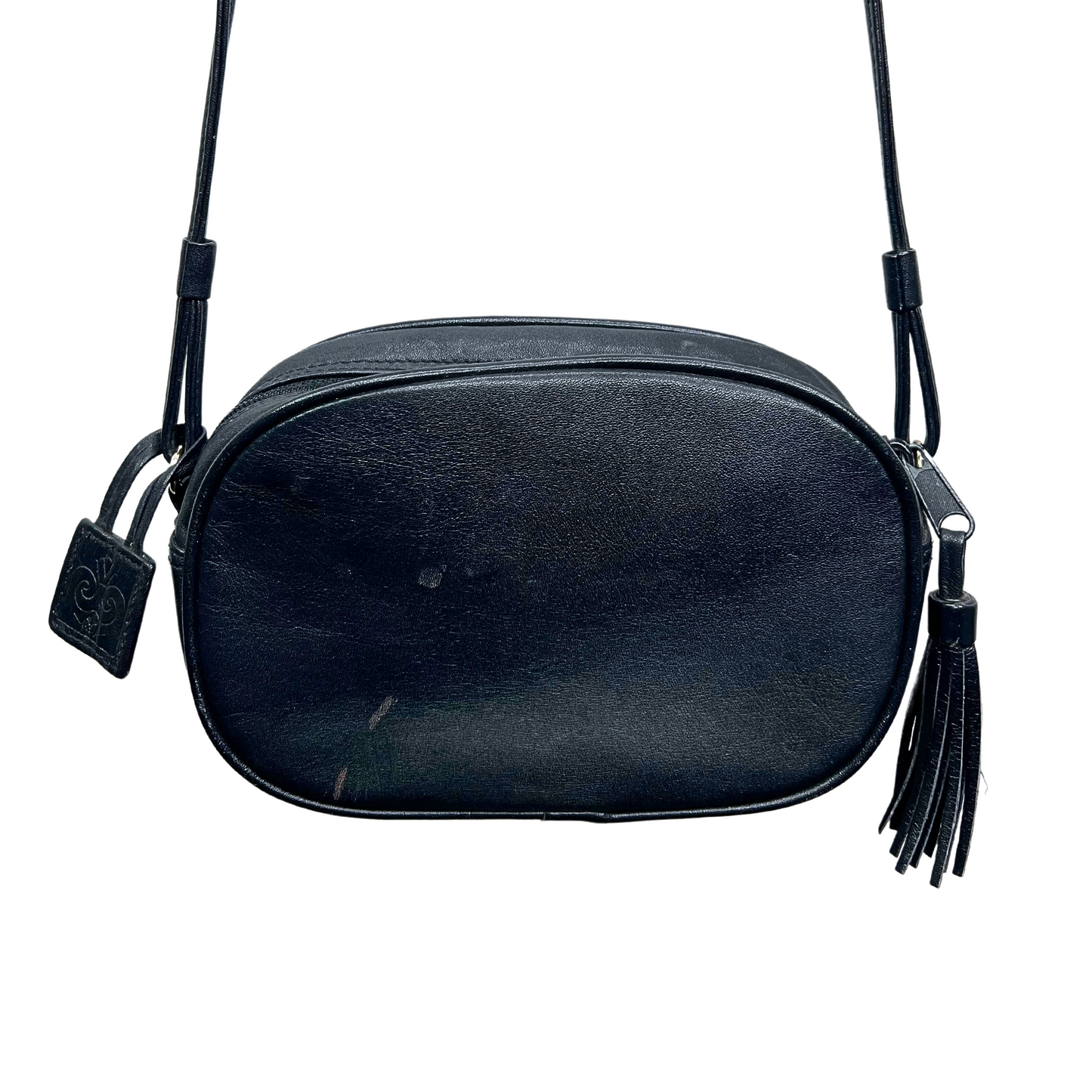 80's Navy Vegan Leather Oval Crossbody Tassel Purse