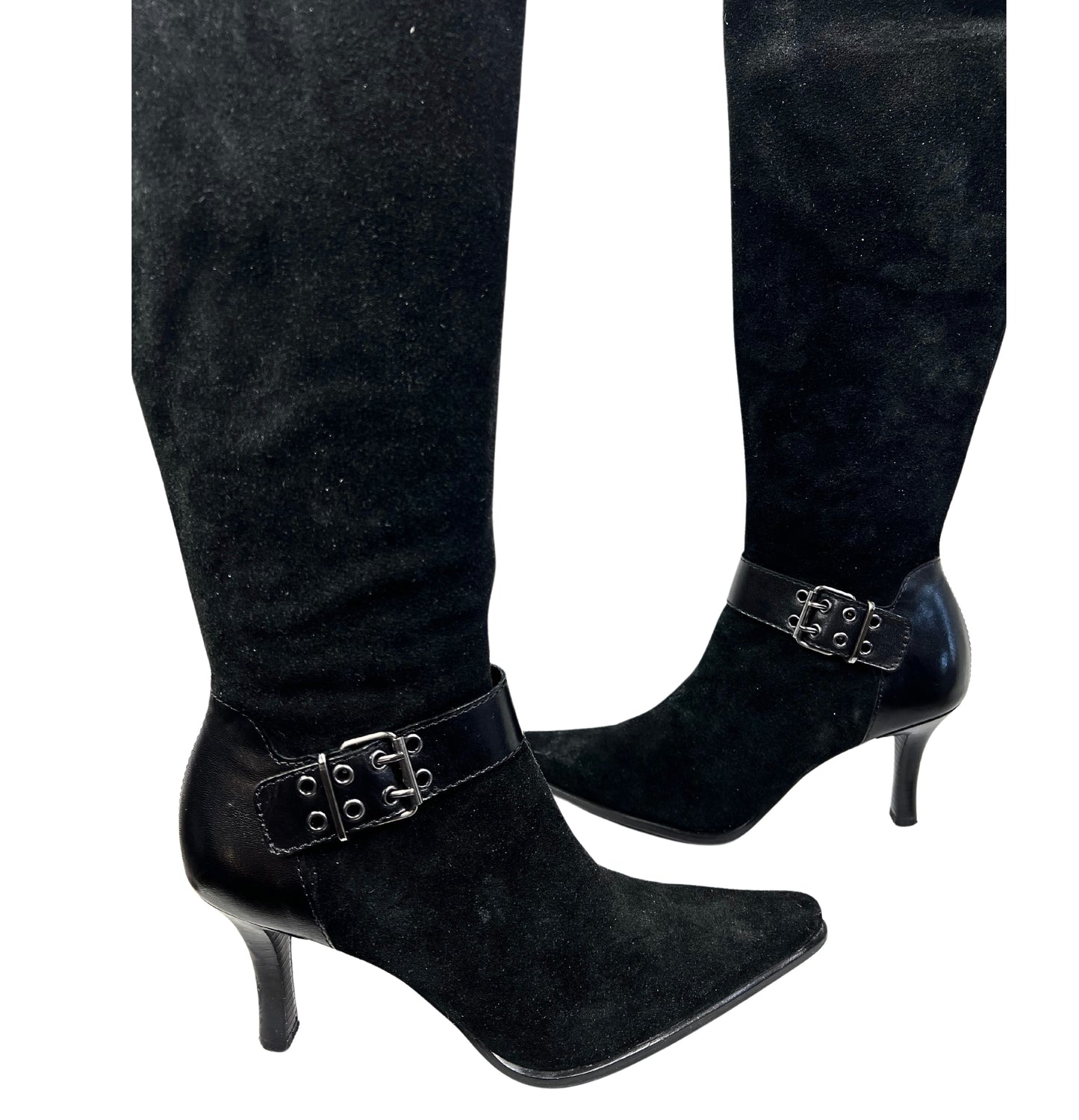 90’s Franco Sarto Black Leather Buckle Tall Boots Size 7M