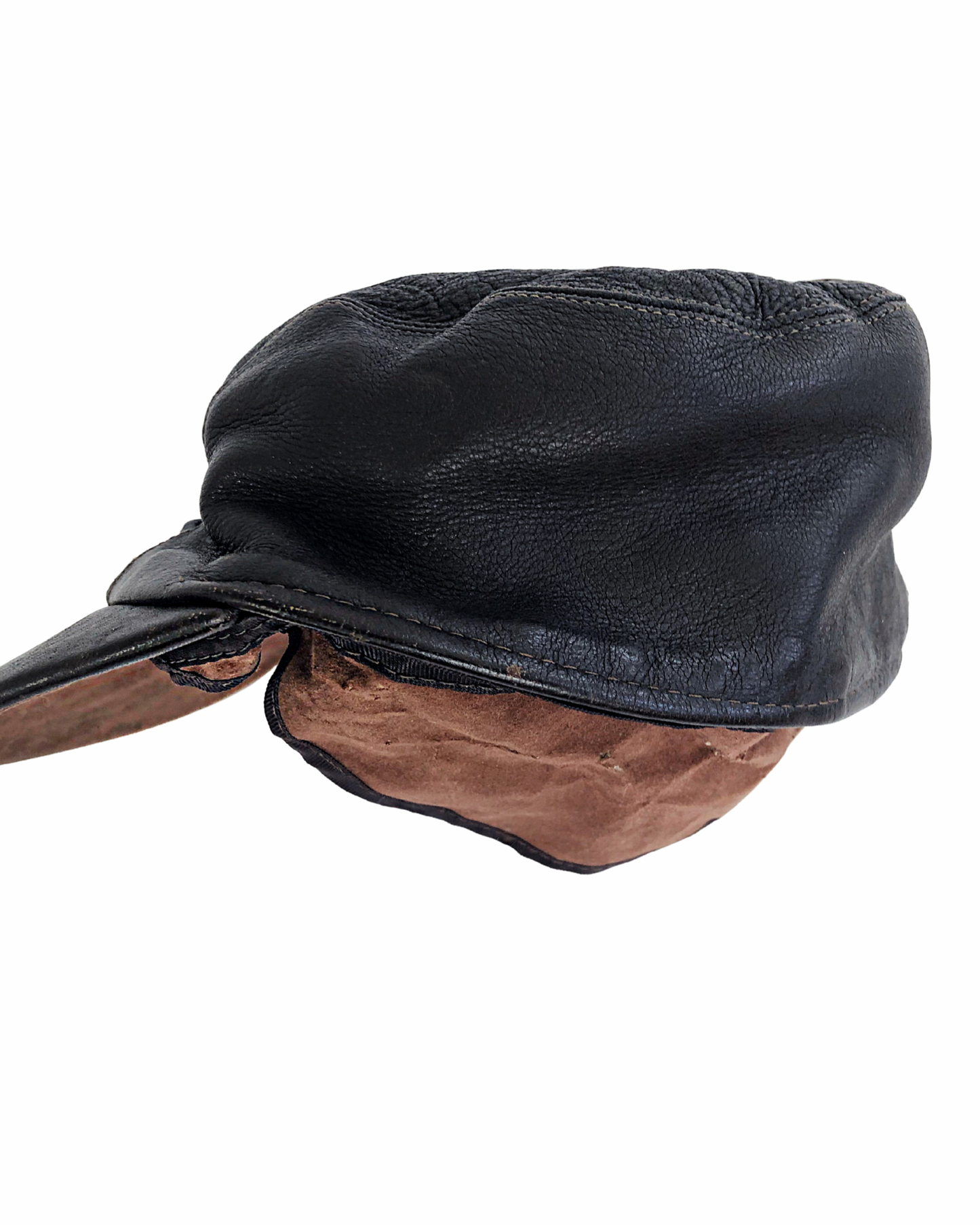 Vintage Brown Leather Ear Flap B-2 WWI Flying Cap
