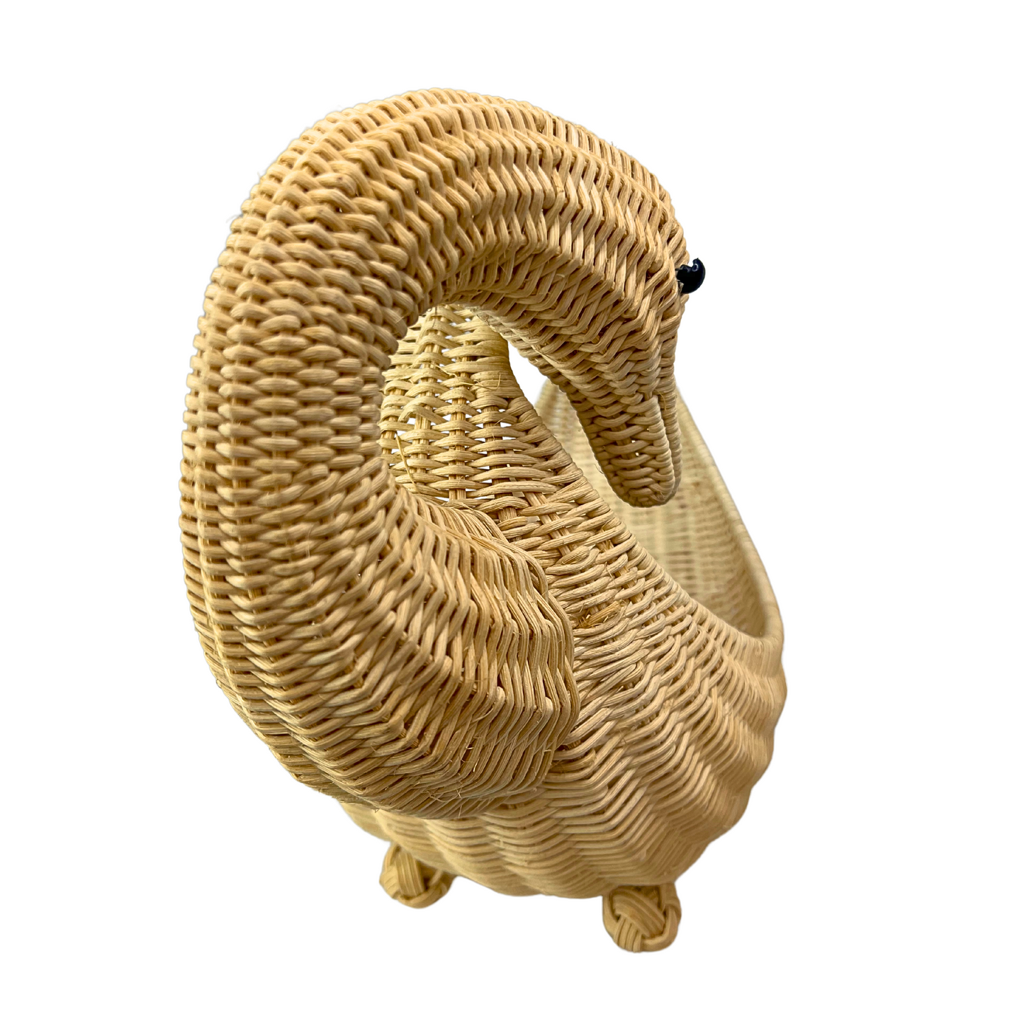 Vintage MCM Wicker Rattan Duck Swan Goose Bird Basket