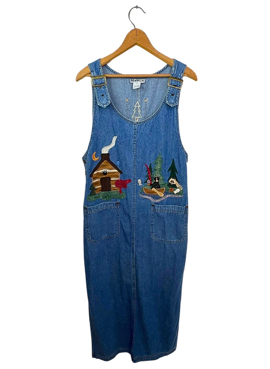 90's Denim Cottagecore Camping Wildlife Overall Maxi Dress
