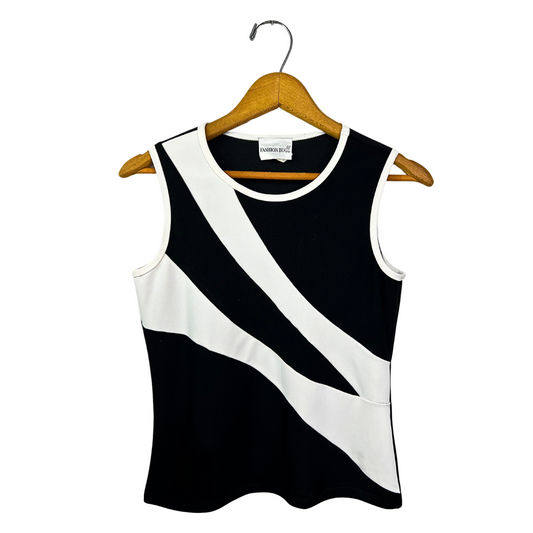 90s Black + White Mod Stripe Stretchy Tank Top Size Small
