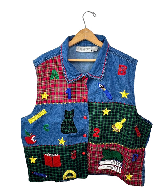 90’s Back to School Patchwork Teacher Plaid Top Plus Size 3X