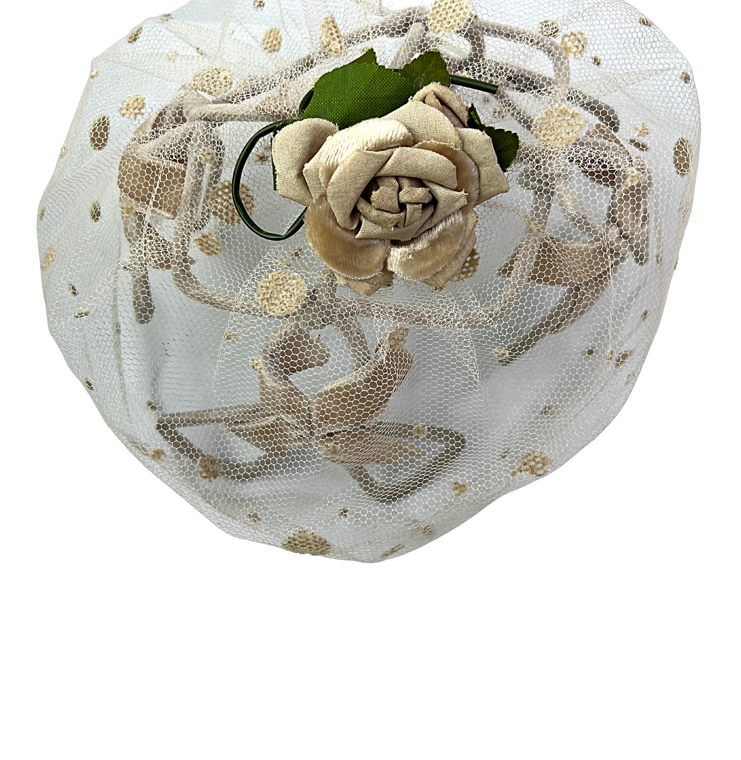 50's Polka Dot Rosette Veiled Wire Pillbox Derby Bridal Fascinator Hat