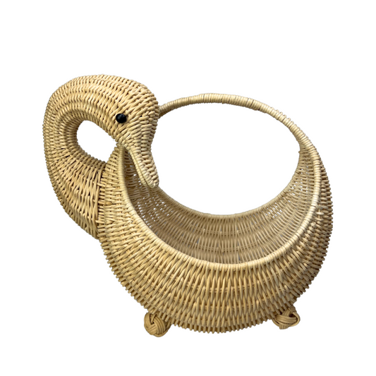 Vintage MCM Wicker Rattan Duck Swan Goose Bird Basket