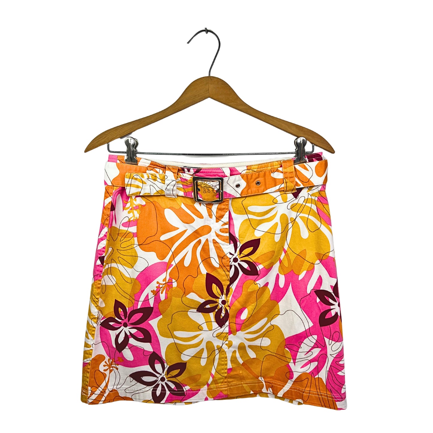 00s Y2K Hawaiian Floral Belted Mini Skirt Size 6