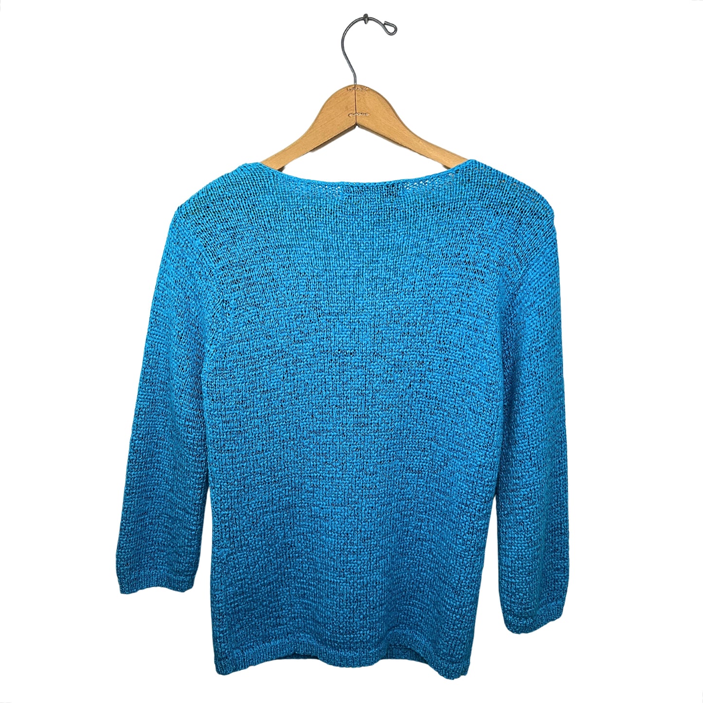 90’s Cerulean Blue Split Neck 3/4 Sleeve Knit Size Small