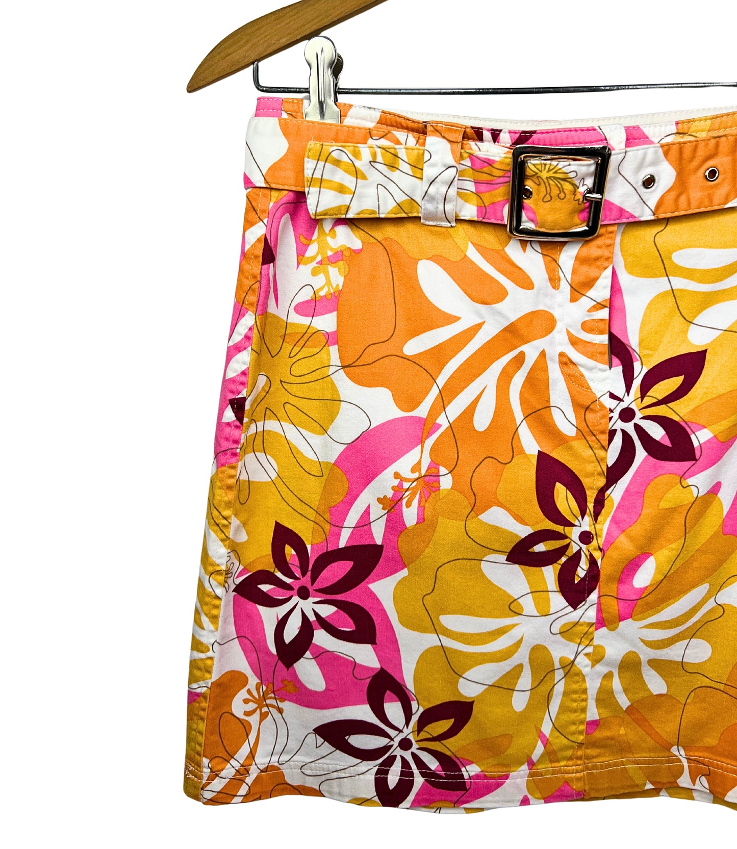 00s Y2K Hawaiian Floral Belted Mini Skirt Size 6