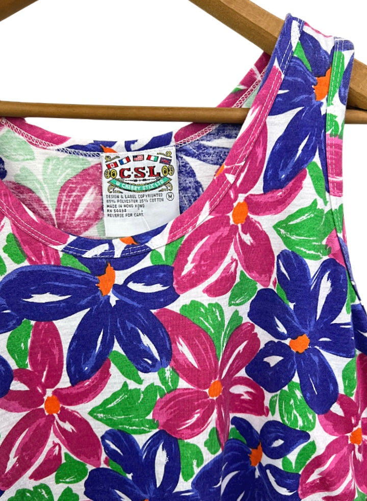 80’s Colorful Floral Drop Waist Ruffle Romper Mini Dress