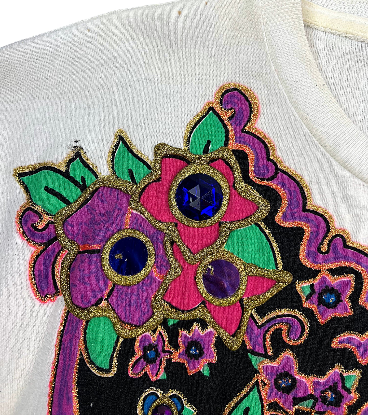 1991 2 pc Neon Floral Gemmed Out Oversized Tshirt + Leggings Set Size M