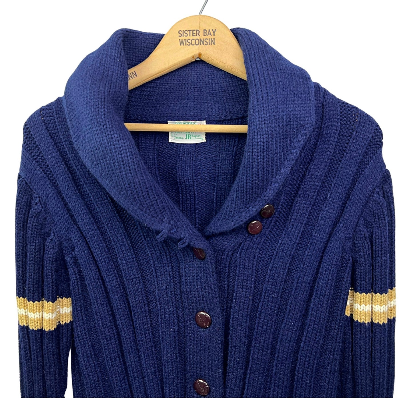 60’s Sears Chunky Stripe Shawl Academia Cardigan Sweater Size S/M