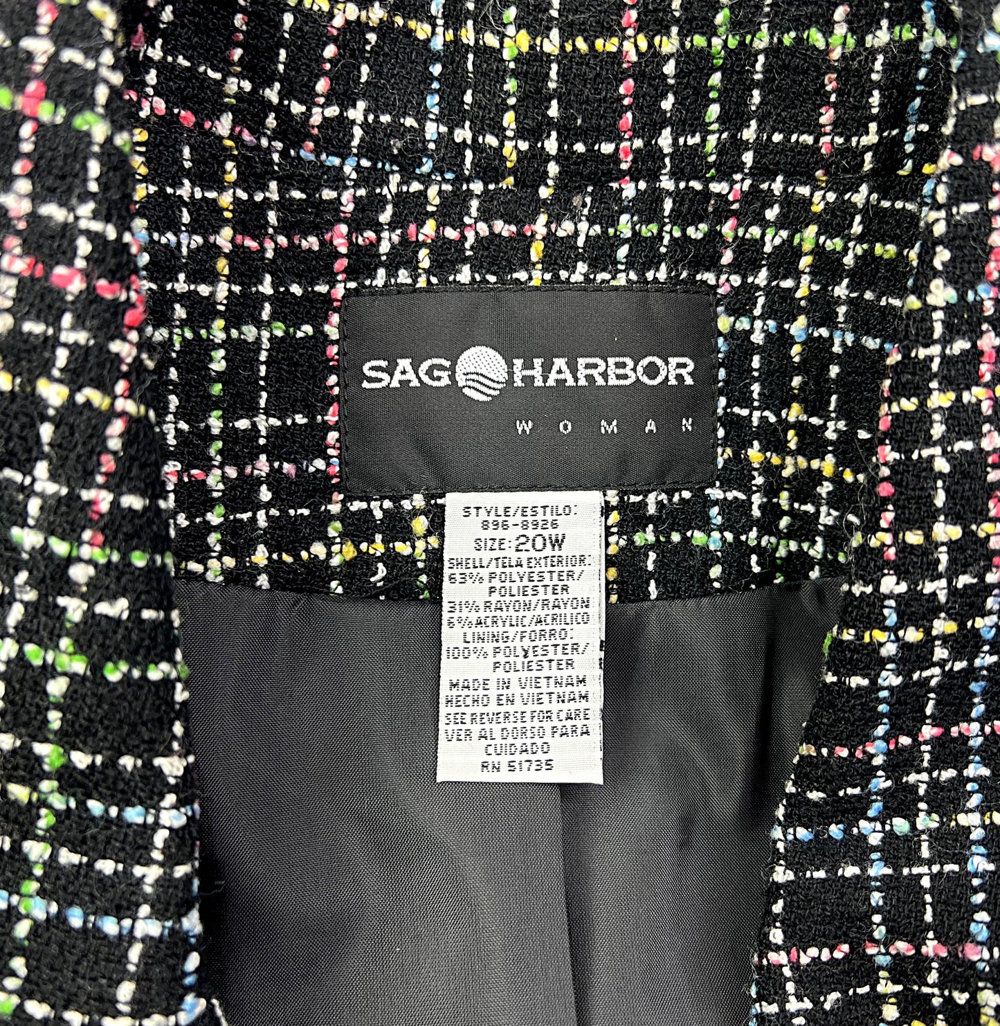 90’s Black Rainbow Tweed Sag Harbor Plus Size Blazer Size 1X