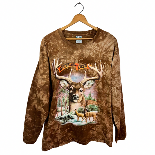 90's Whitetail Deer Tie Dye Long Sleeve Tee Size Large