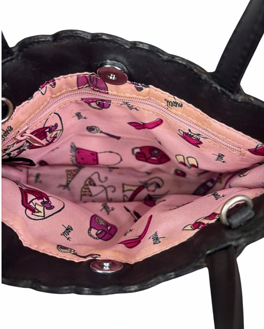 90s Black ESPRIT Scalloped Convertible Crossbody Clutch Purse