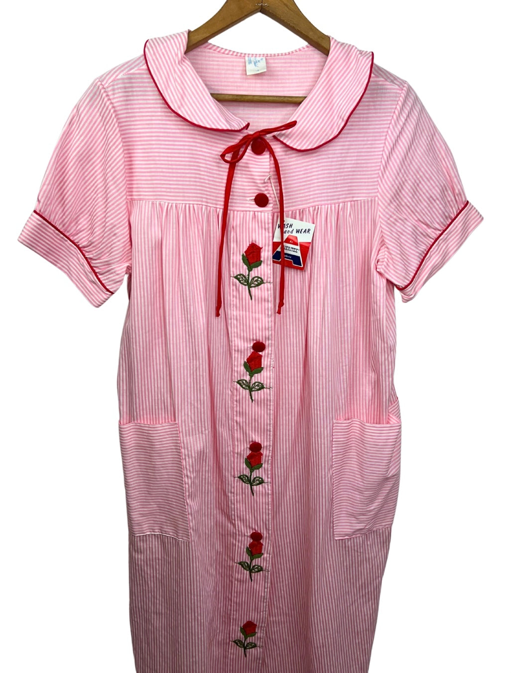 60’s Rose Pink Pinstripe Deadstock Coquette Housecoat Night Gown Size 16