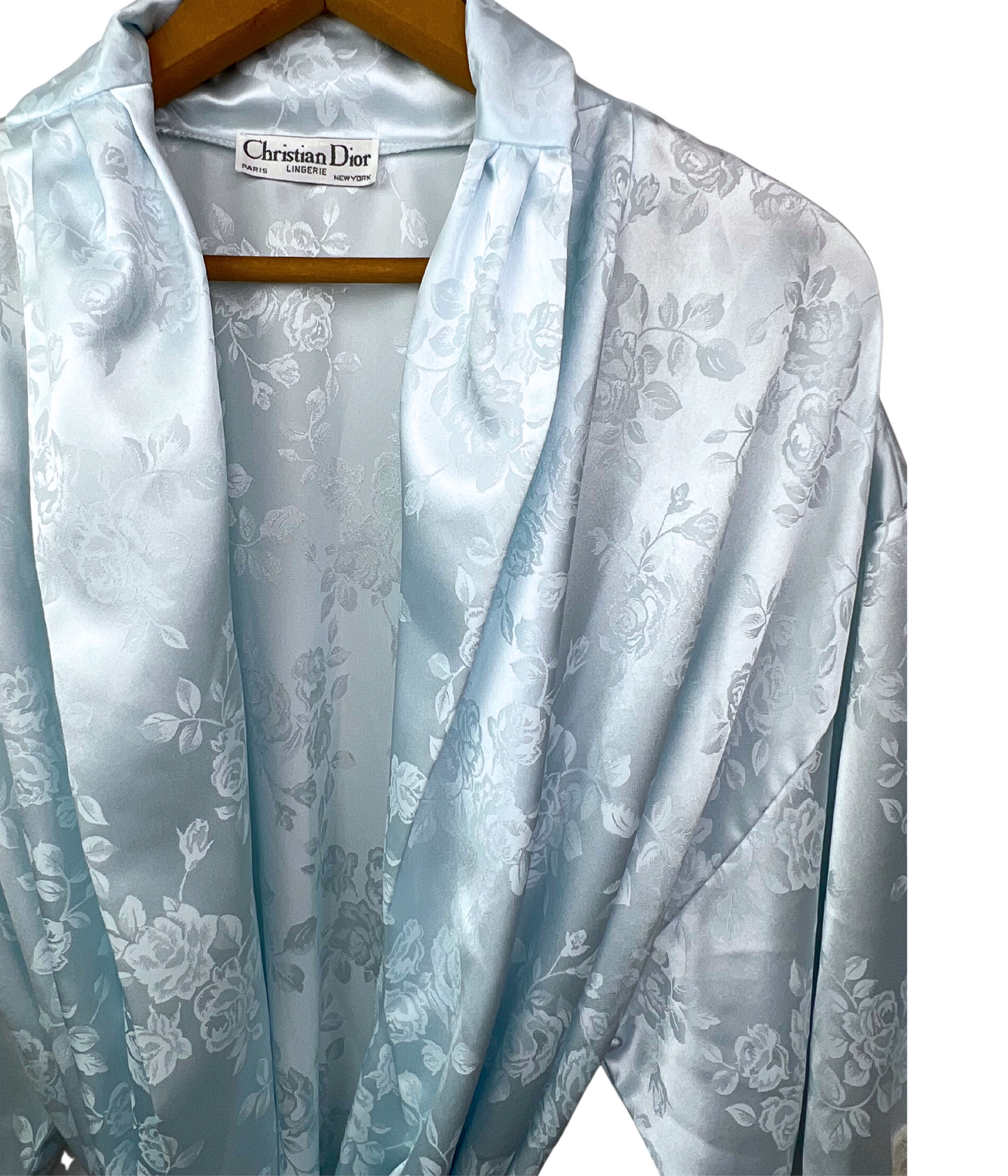 60’s Christian Dior Blue Rose Lace Designer Silk Bathrobe