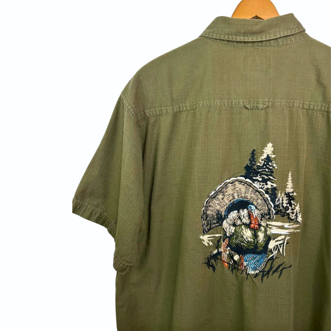 90’s Embroidered Turkey Thanksgiving “Guide Series” Short Sleeve Camp Shirt Size XL