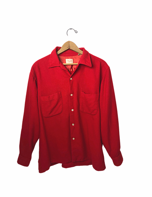 60’s Red Flannel Wool Buttonup Work Shirt Size Large
