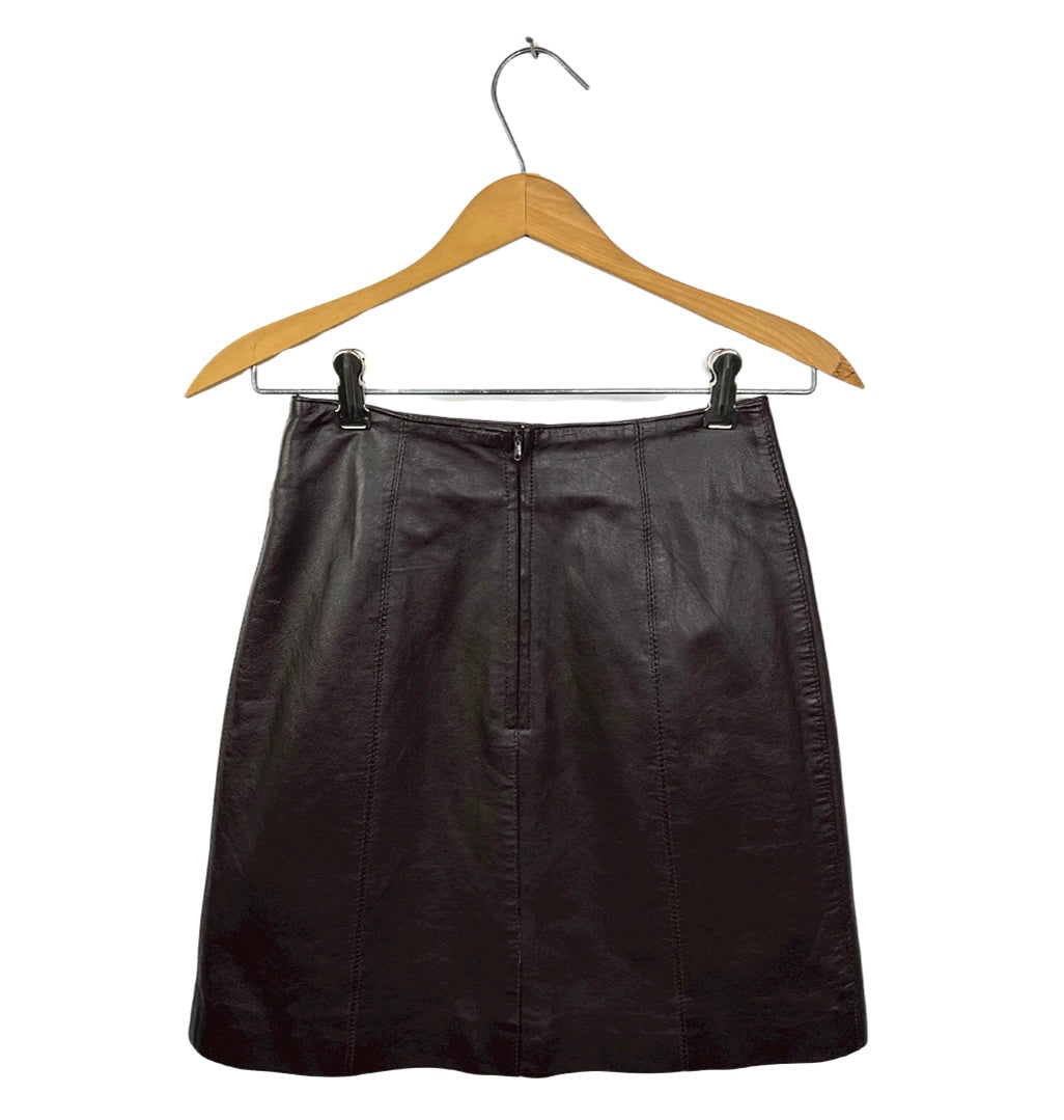 90’s Brown Leather Hugo Buscati Mini Skirt Size 0/2