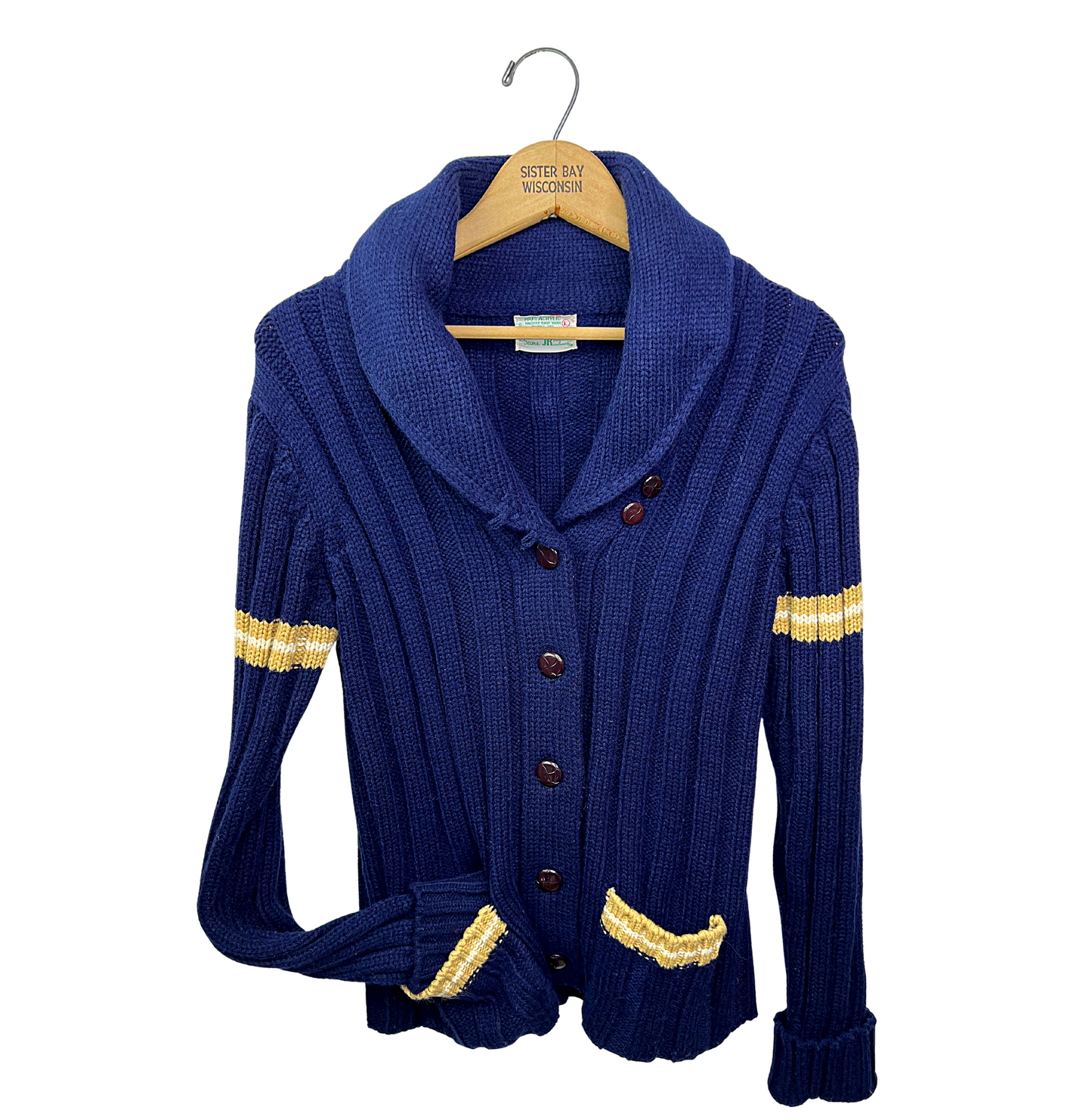 60’s Sears Chunky Stripe Shawl Academia Cardigan Sweater Size S/M