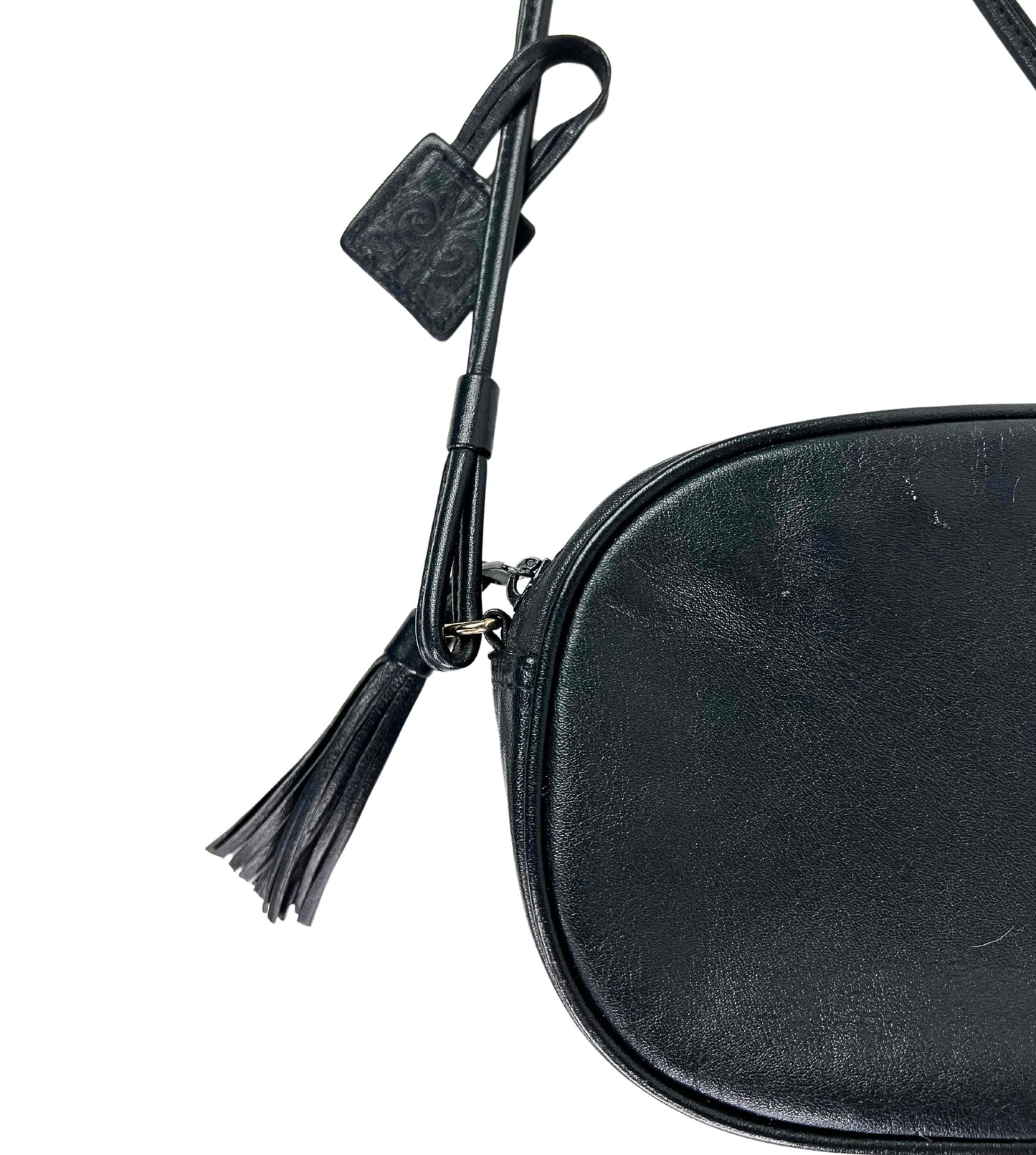 80's Navy Vegan Leather Oval Crossbody Tassel Purse