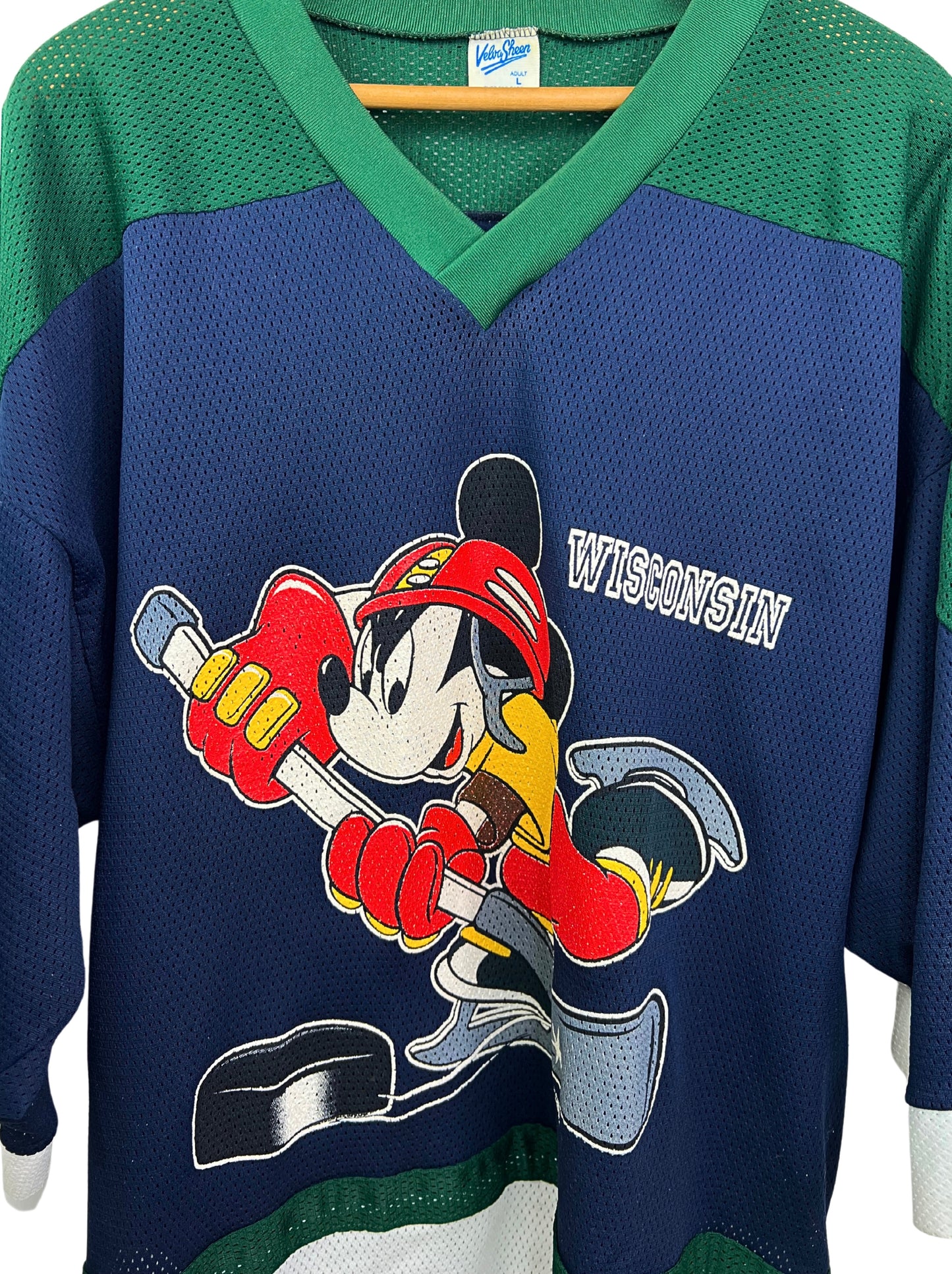 80’s Mickey Mouse Disney Wisconsin Hockey Jersey Size XL
