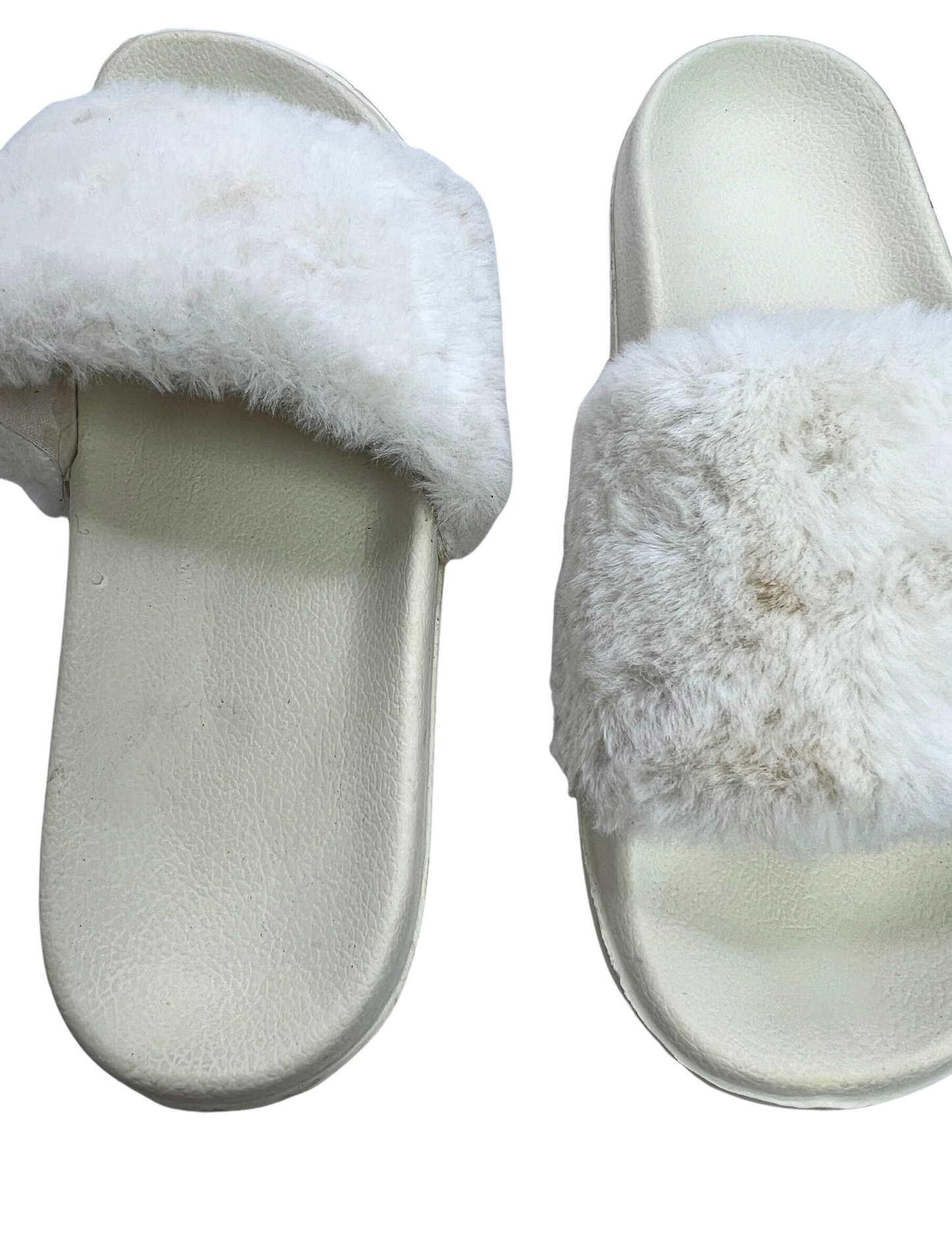 80’s White Faux Fur Fuzzy Slide Slippers Size 7