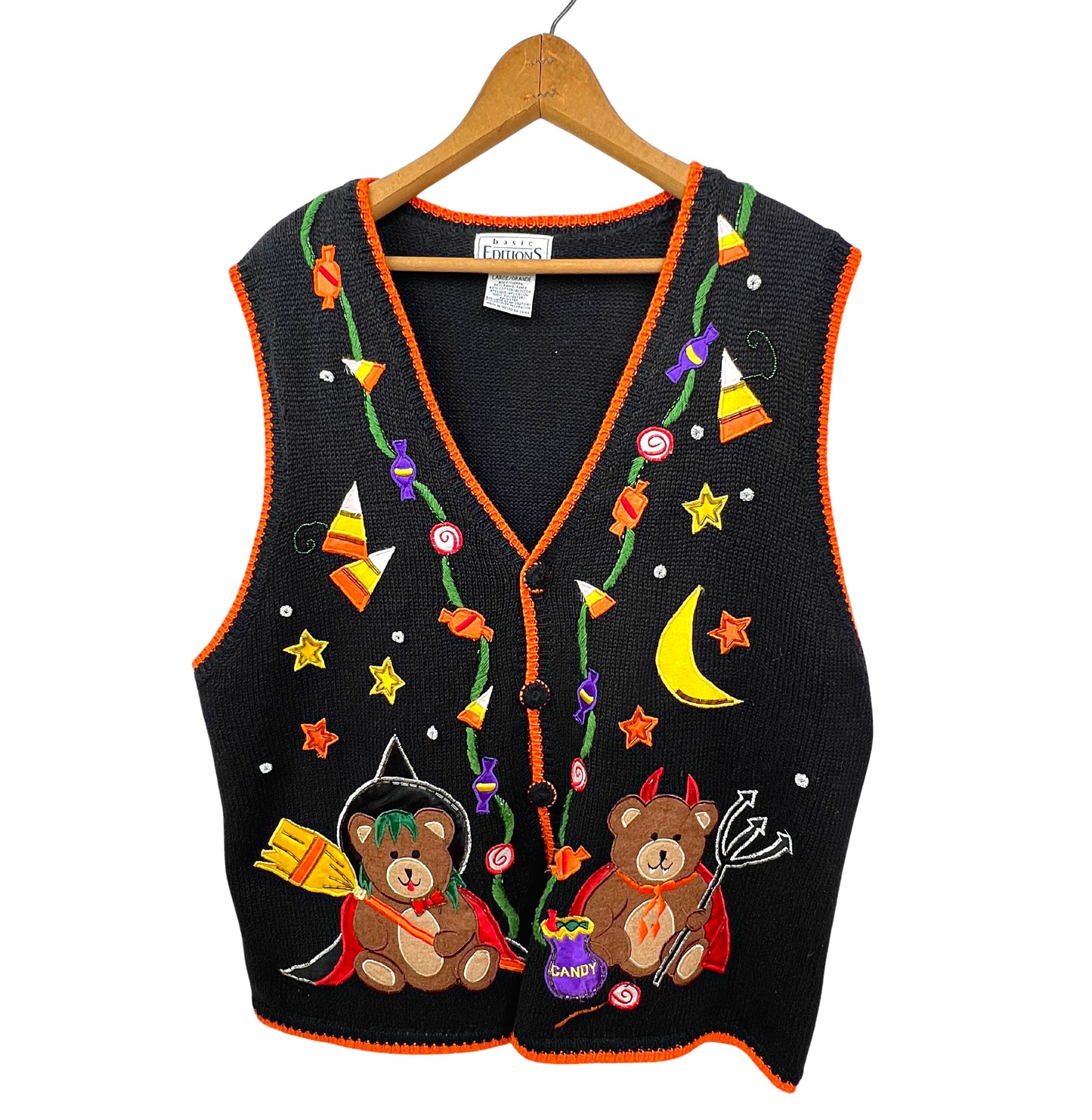 90’s Halloween Bear Devil + Witch Beaded Chunky Sweater Vest Size Large