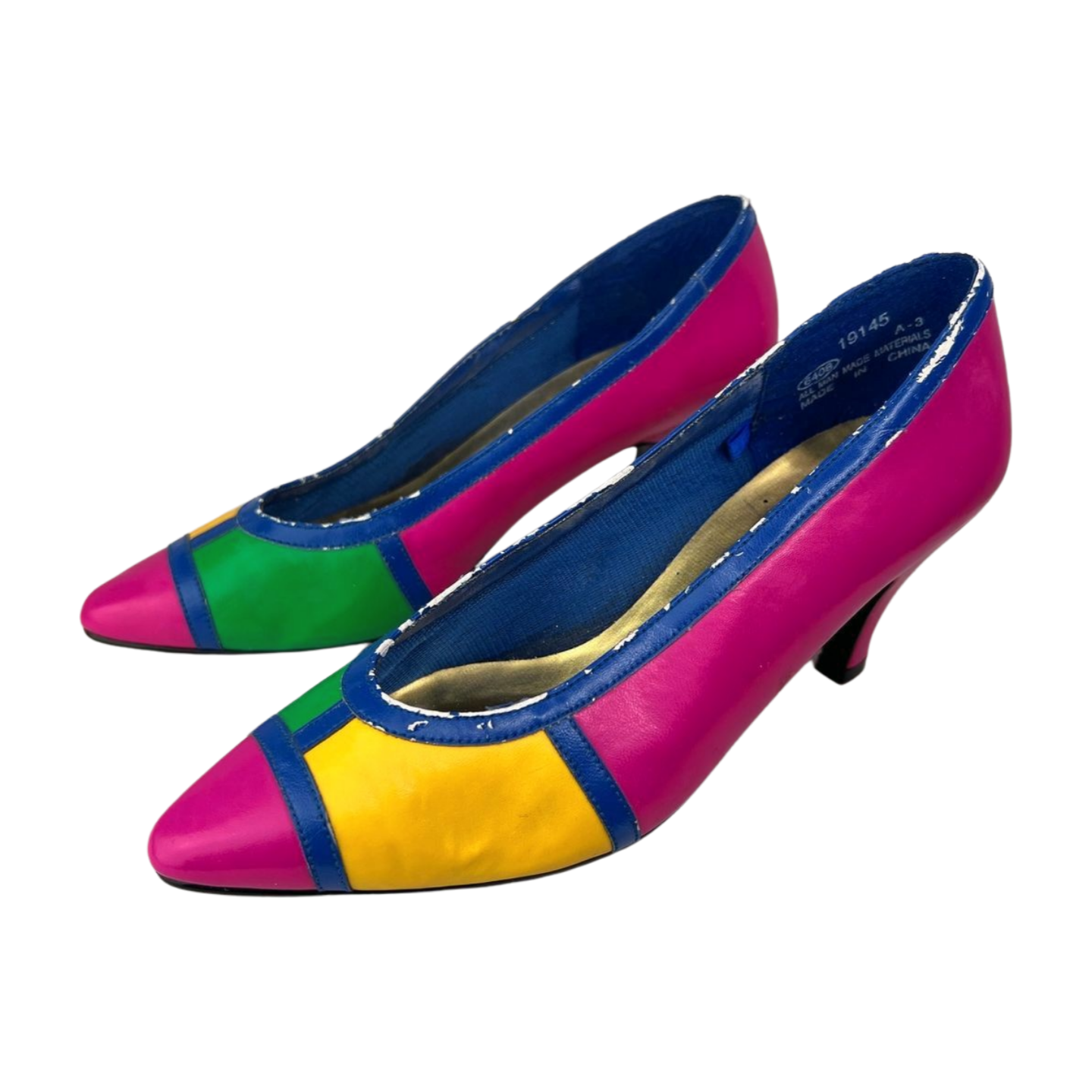 80s Pink Mod Colorblock Heels Wms Size 5