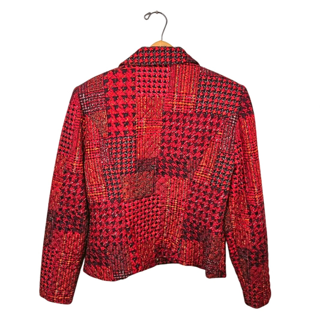 90’s 100% Silk Red Houndstooth Crop Blazer Jacket Size Small