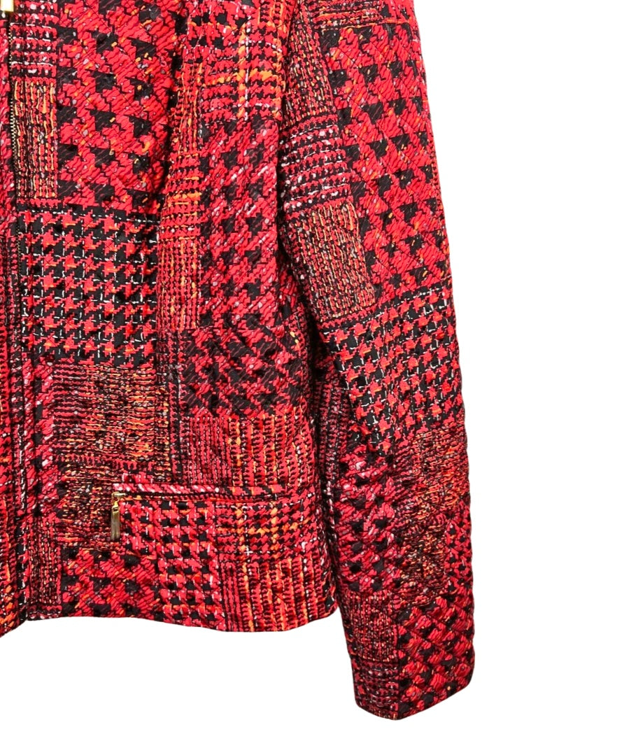 90’s 100% Silk Red Houndstooth Crop Blazer Jacket Size Small