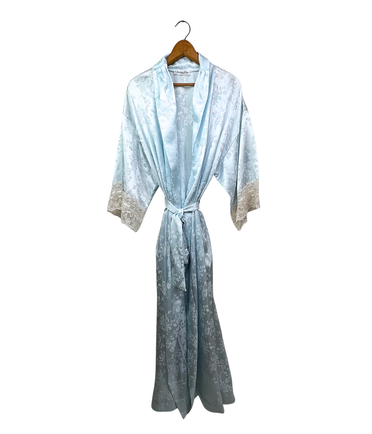 60’s Christian Dior Blue Rose Lace Designer Silk Bathrobe