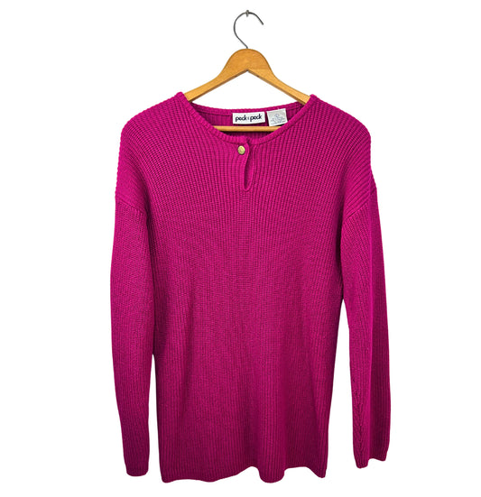 80’s Pink Chunky Knit Keyhole Sweater