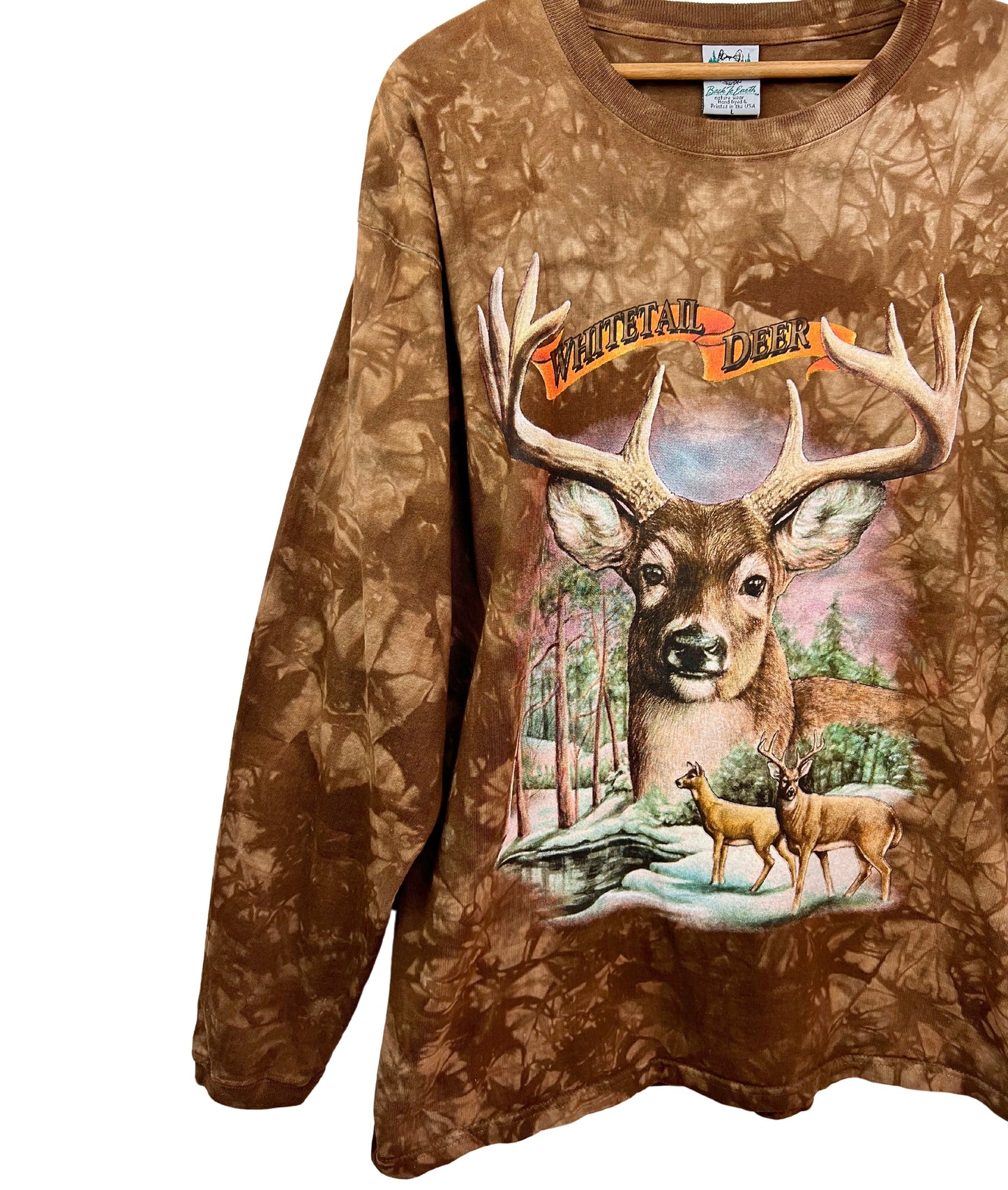 90's Whitetail Deer Tie Dye Long Sleeve Tee Size Large
