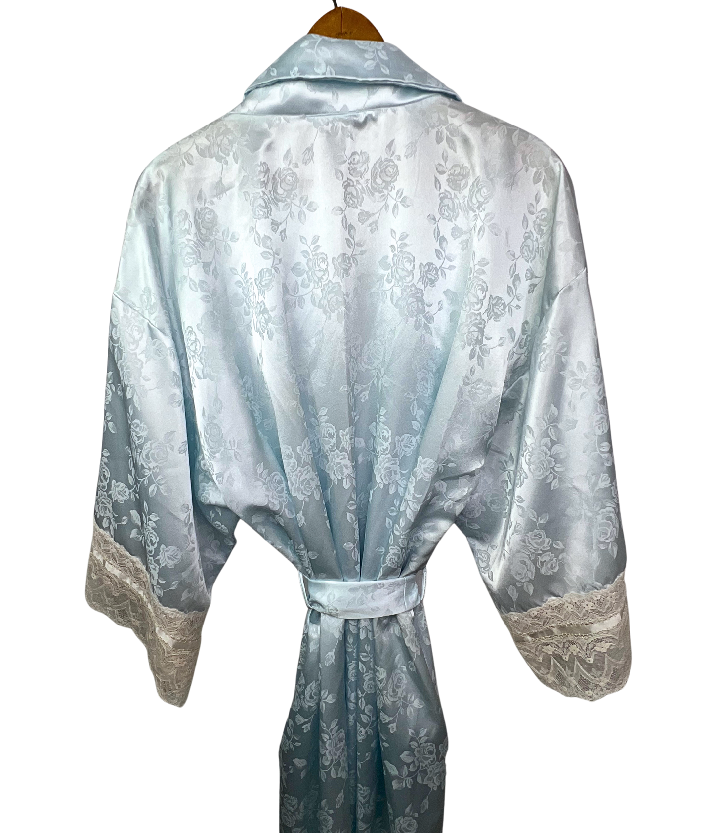 60’s Christian Dior Blue Rose Lace Designer Silk Bathrobe