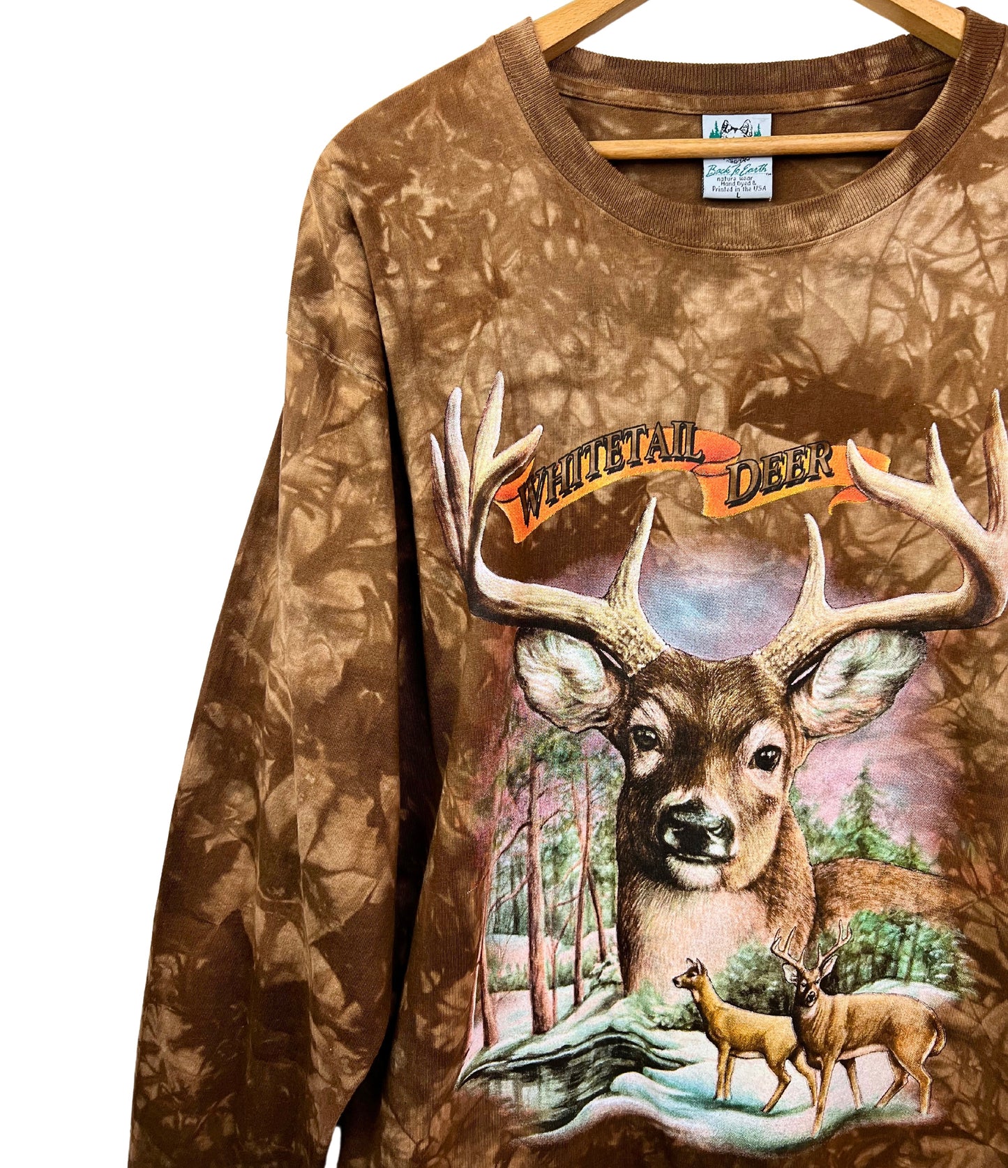 90's Whitetail Deer Tie Dye Long Sleeve Tee Size Large